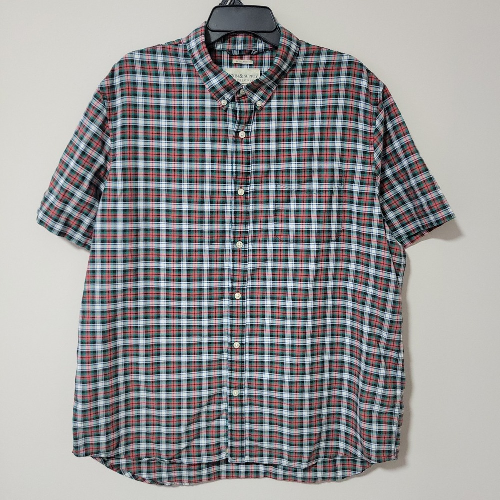 Denim & Supply Ralph Lauren Button Down Mens XXL Red Green Plaid Short Sleeve